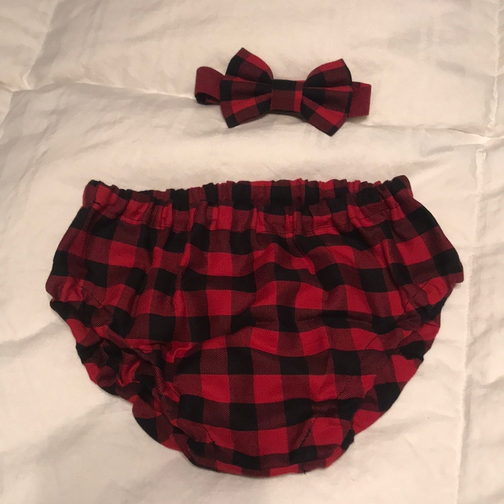 Buffalo plaid diaper cover a bow tie